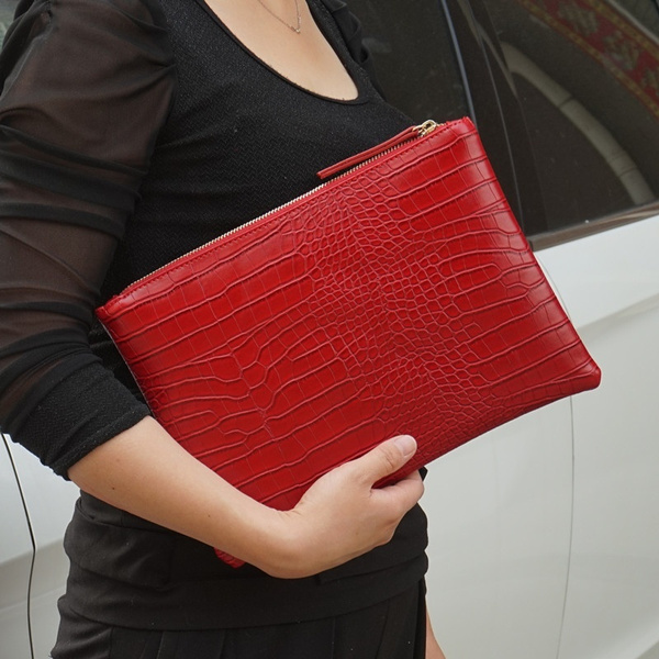Fashion Women Clutches Oversized PU Leather Envelope Clutch Bag Solid Large Purse Shiny Evening