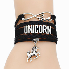 Fashion Antique Silver Infinity Love Charm Unicorn Horse Pendant Leather Bracelets for Women Party Unicorn Theme Jewelry Gifts