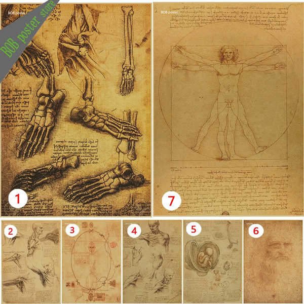 US Seller-office ideas Leonardo Da Vinci Manuscripts Vitruvian Man kraft paper 