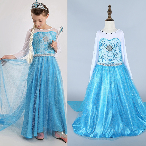 Kids Queen Blue Princess Party Cosplay Costume Fancy Dress Baby Dresses ...