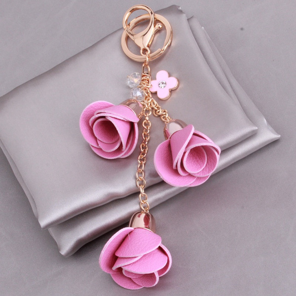 Leather Flower Key Chain Fashion Tassel Keychains Lovely Woman Key Finder  Birdthday Gift Souvenirs Key Ring for Girl Friend