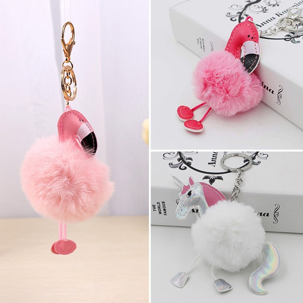 Details about   Flamingo Keychain Keyring Handbag Fur Bag Charm Pendant Girl Gift Decorative New 