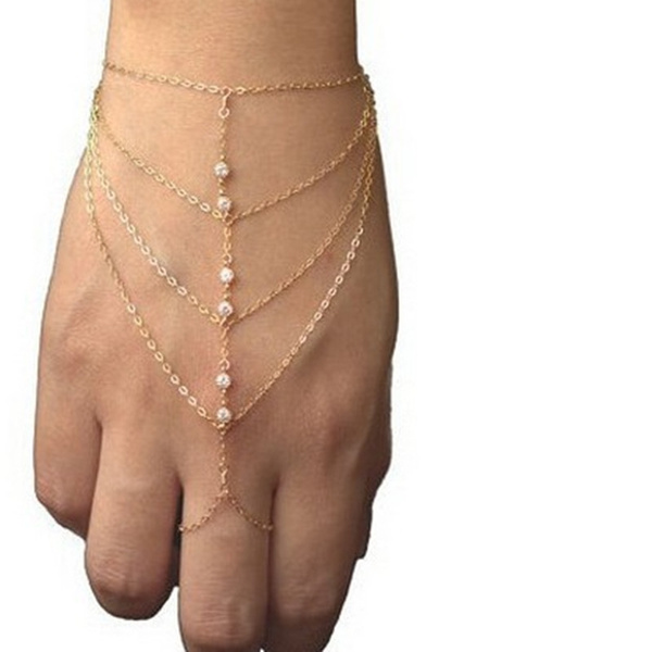 Gold Plated slave bracelet finger rings hand Jewellery for Brides bangle  with fingerring