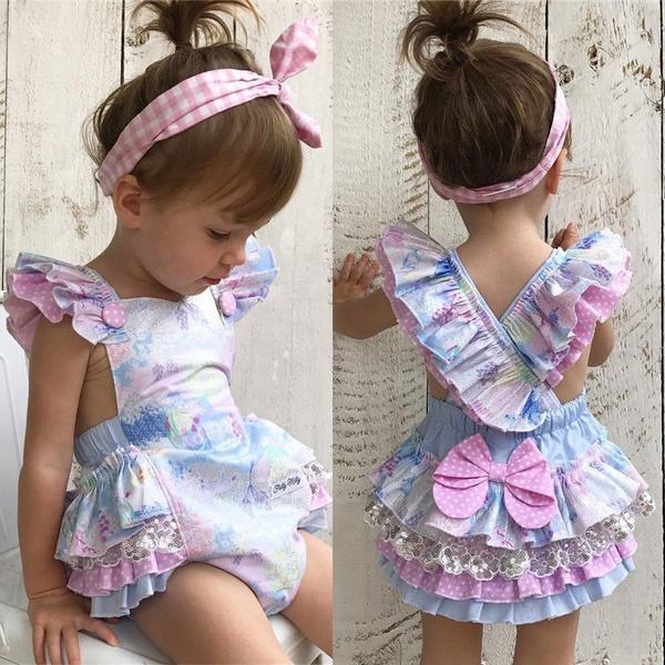 Newborn Toddler Kids Baby Girls Printed Romper Jumpsuit Sunsuits Clothes Outfits 