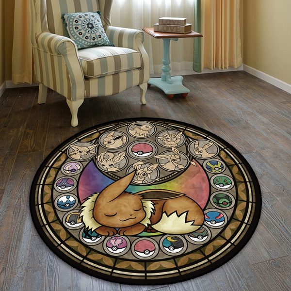Pokemon Go Eevee Circle Anime Velboa Floor Rug Carpet Room Doormat Non-slip Mat 