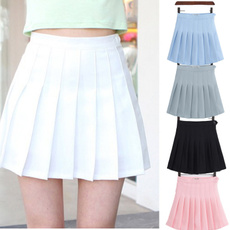 Girls A Lattice Short Dress High Waist Pleated Tennis Skirt Uniform with Inner Shorts