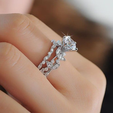 Women's Unique Leaf Design 925 Sterling Silver White Sapphire Wedding Engagement Diamond Ring Set