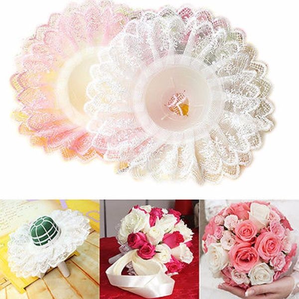 Details about   Bridal Bouquet Holder Supplies With Lace Trim Handle Flower Mud Plastic Wedding 