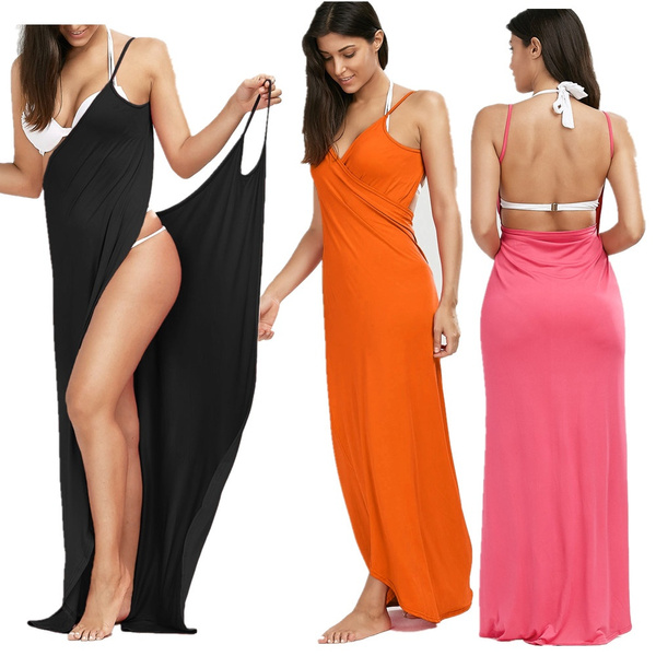 beach maxi wrap slip dress