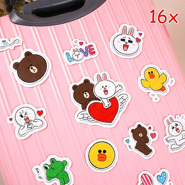 16 Pcs Set Line Town Friends Brown Bear Cony Rabbit Mixed Stickers Laptop Scrapbooking Skateboard Fridge Suitcase Jdm Sticker Decal Doodle Stickers Xwshu Wish