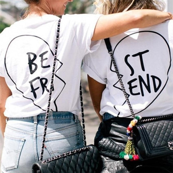 CXXC Best Friend Matching T-shirt for Best Friends Half Heart Letter Print  Short-sleeved Tops