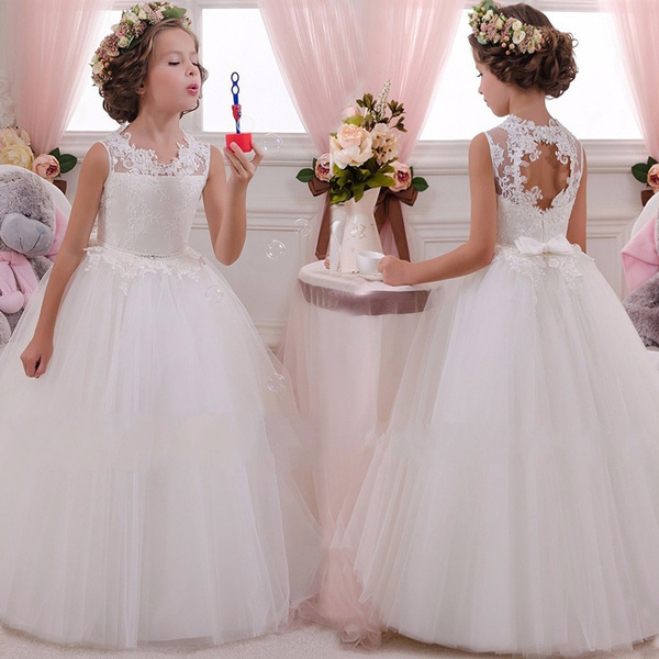 White Bridesmaid Dress Girls Flower Girl Dresses Ball Gown Kids