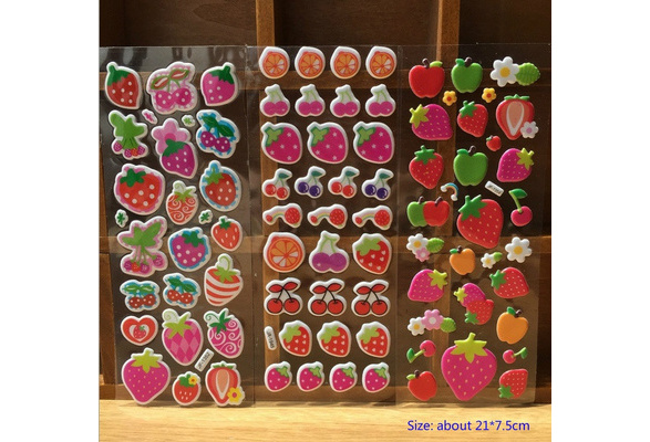 5 Sheets Special Scrapbooking Bubble Puffy Stickers Kawaii Fruits  Strawberry Kids Children Toys Stickers vehicle cars trains traffic Smile  face