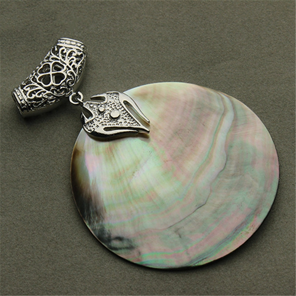 1pcs Vintage Natural Mother of Pearl Shell Pendant Antique Silver ...