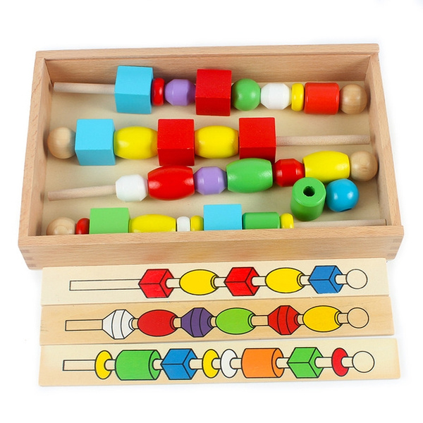 wooden box toy with beads