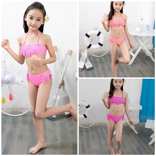 Toddler Baby Girl Swimsuit Cute Bathing Suits Triangle Tassel Halter Bikini Tankini 2pc Bathing Suit Girls Swimwear