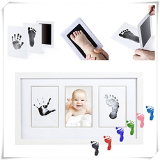 OAKEER Baby Inkless Safe Newborn " Clean-Touch" Handprint and Footprint  Ink Pads Kit With 2 White Cards , 100% Non-Toxic & Mess Free ,6 colors