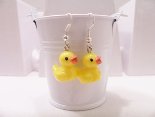 Yellow plastic ducky earrings - mini rubber ducky earrings - ducky jewelry - yellow duck earrings - ducky themed charms - mini ducky charms