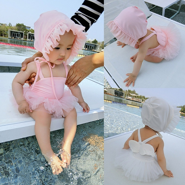 Baby Girl Swimwear and Hat 2 Pieces Set OnePiece Swimsuit Princess