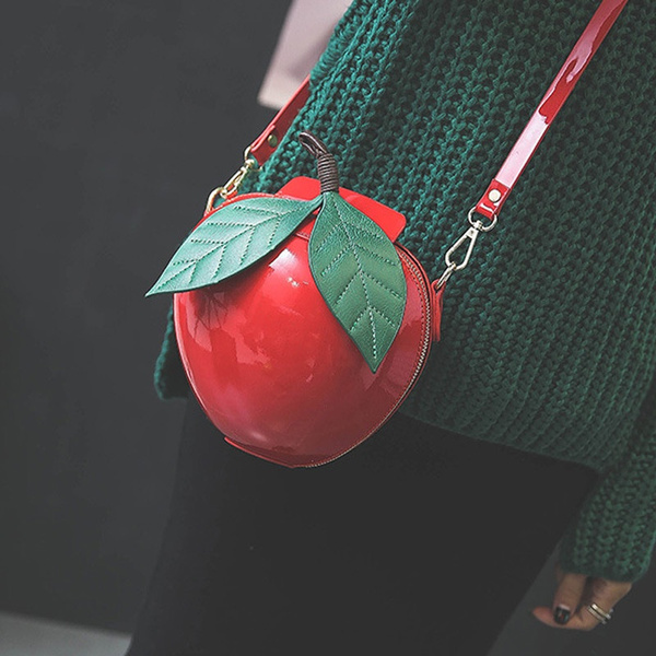 Women Cute Message Bags Leather Apple Shape Single Shoulder Bag