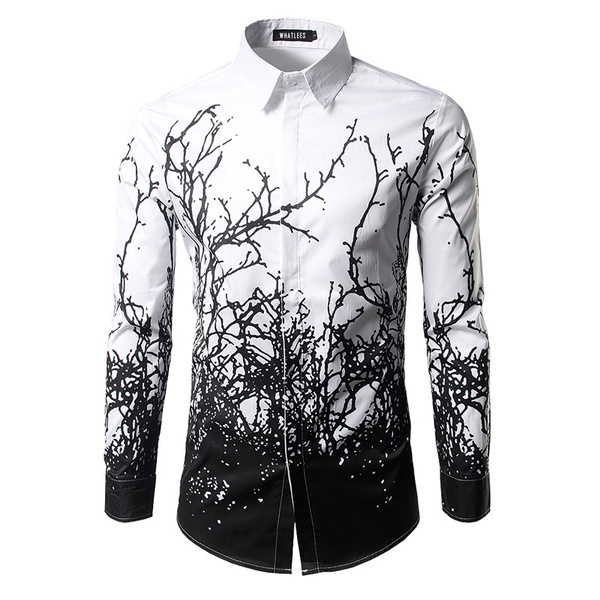 Camisa de lujo para hombre 2017 Ramas de marca Impresión de tinta para  hombre Camisas de vestir Casual Slim Fit Blanco Negro Chemise Homme Camisas  de algodón Hombres | Wish