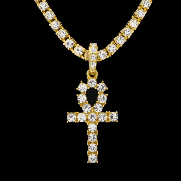 Diamond Ankh Necklace Egyptian Jewelry Gold Color Alloy Pendant Chain ...