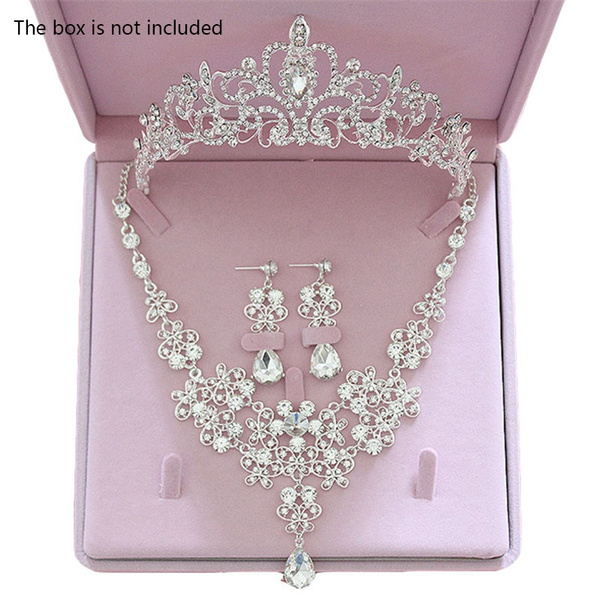 Details about   Wedding Bridal Crystal Rhinestone Necklace Earrings Crown Tiara Jewelry Set 
