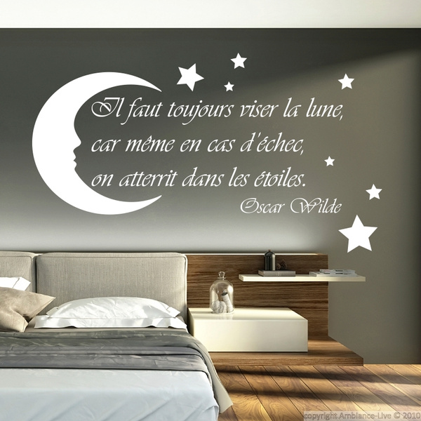 Stickers Muraux Moon Stars Citation Enfant Chambre Wish