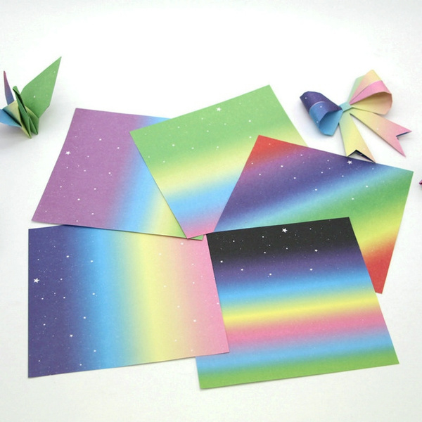 48 PCS DIY Origami Gradients Colored Rainbow Paper Single Sided Art ...