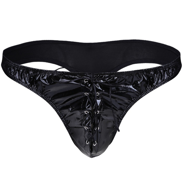 Men Sexy Lingerie Patent Leather Lace-up Front Briefs Bikini G-string ...