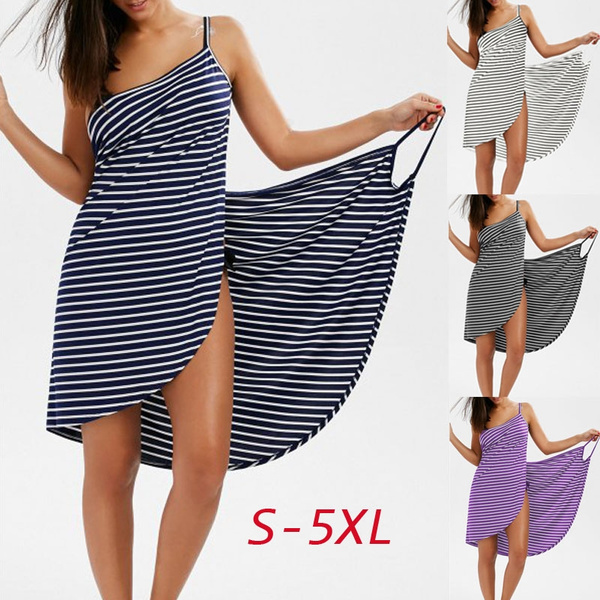 Women Fashion Striped Spaghetti Strap Open Back Cover-ups Dress | Wish