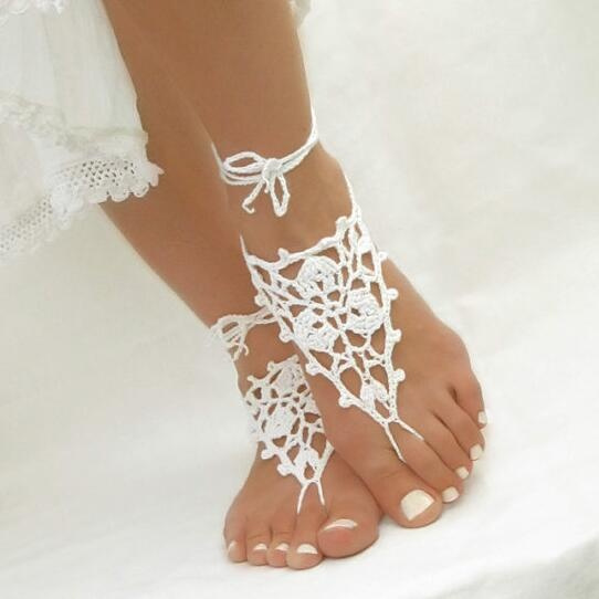 White barefoot sandals Crochet beach wedding sandles Bridal anklets ...