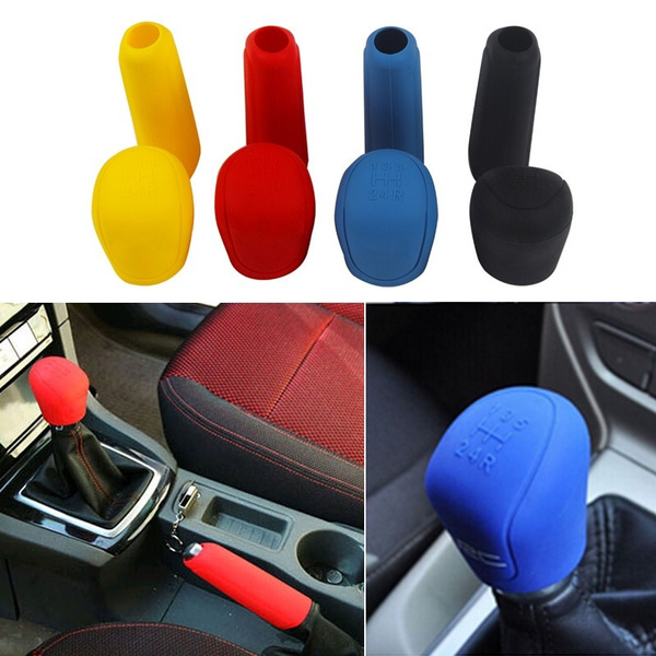 2Pcs Universal Manual Car Silicone Gear Head Shift Knob Cover Gear Shift  Collars Handbrake Grip Car