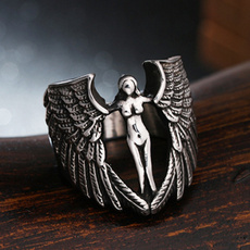 New Men's Fashion Personality Retro Goddess Angel Wings Ring Fashion Jewelry