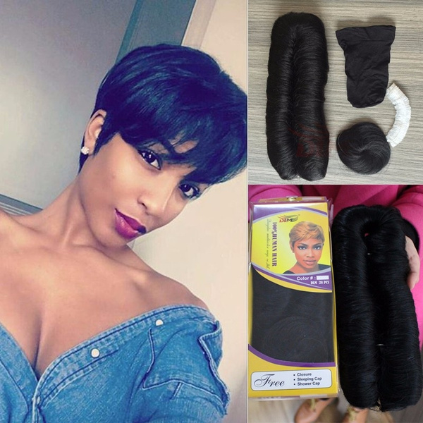 Short Real Human Hair Extensions Brazilian Virgin Hair Short Bump Weaving Short 27 Pieces Human Hair Weave With Free Closure