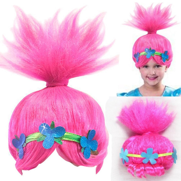 Cute Kids Trolls Poppy Wig Pink Costume Cosplay Party Props Funny