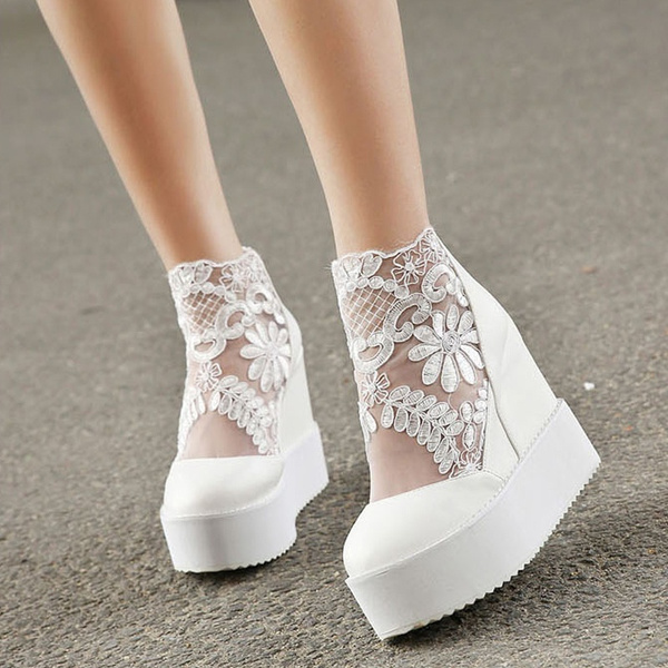 white platform pumps