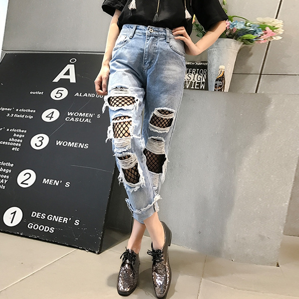 HAGEOFLY 2017 New Sexy Fishnet Stockings Ripped Jeans Fashion Wish