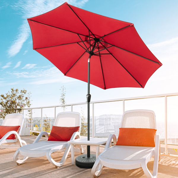 9FT Aluminum Patio Umbrella Market Sun Shade Steel Tilt W/ Crank ...