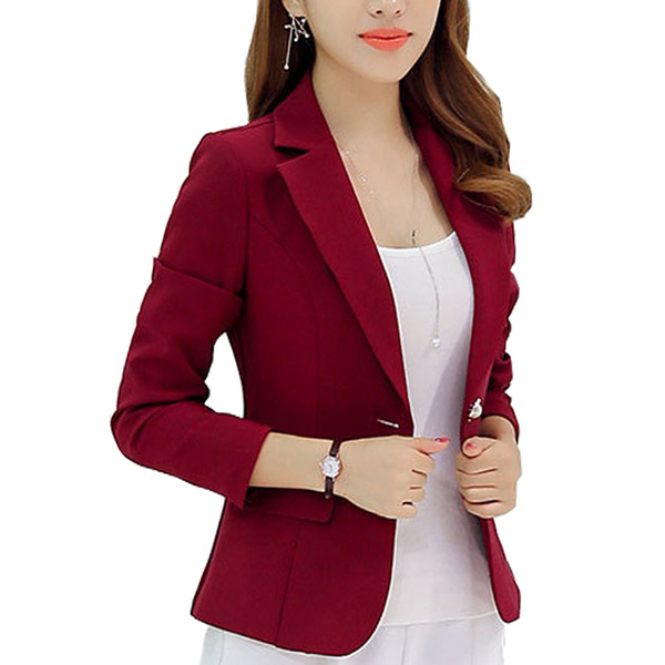 New Long sleeved Slim Women Blazers And Jackets Small Women Suit Korean Version Gray Blue Wine Red Navy blue Ladies Blazer