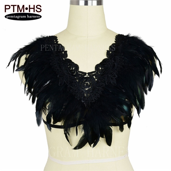 Feathers Epaulettes Bondage Shoulder Wings Body Harness Cage Bra Angel Wing Burning Man Vintag