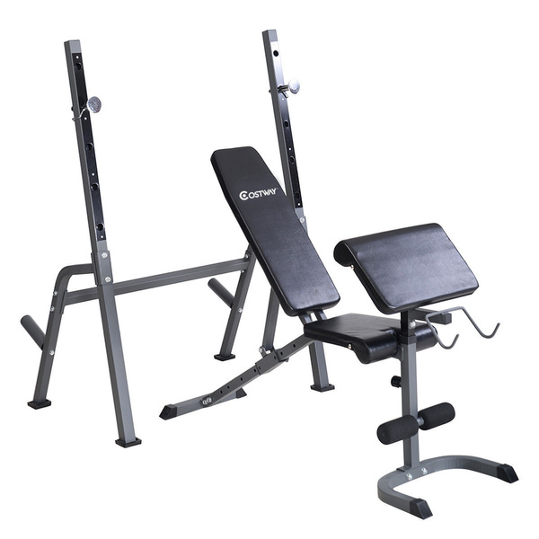 Costway Adjustable Weight Lift Bench+Rack Set Fitness Barbell Dumbbell