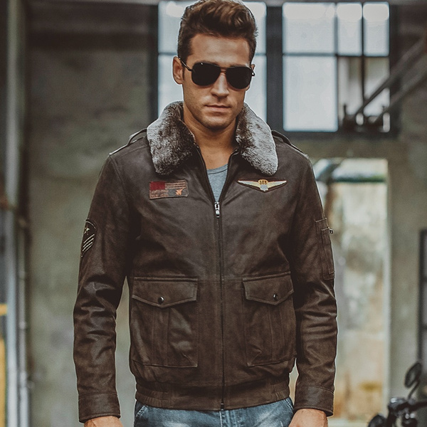 Leather aviator sale jacket men