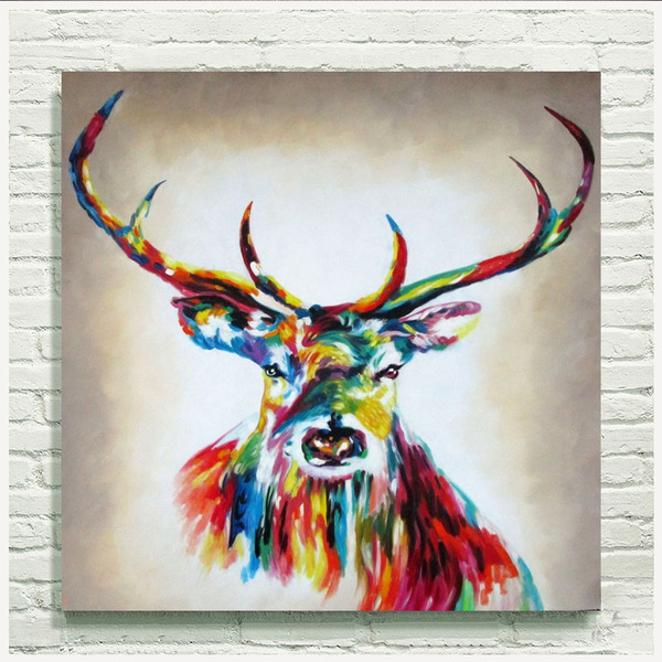 Graffiti Street Art stag deer moose rainbow Print Large Canvas Painting Pepe 