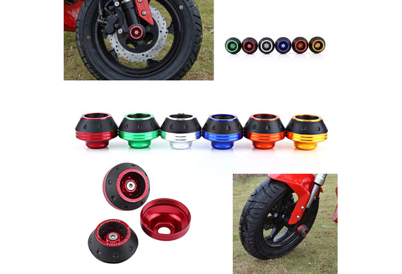 Blue CNC Front Fork Frame Sliders Wheel Crash Protector Aluminum Fork Wheel Frame Sliders Crash Pads Motorbike Falling Protection Scooter Moped
