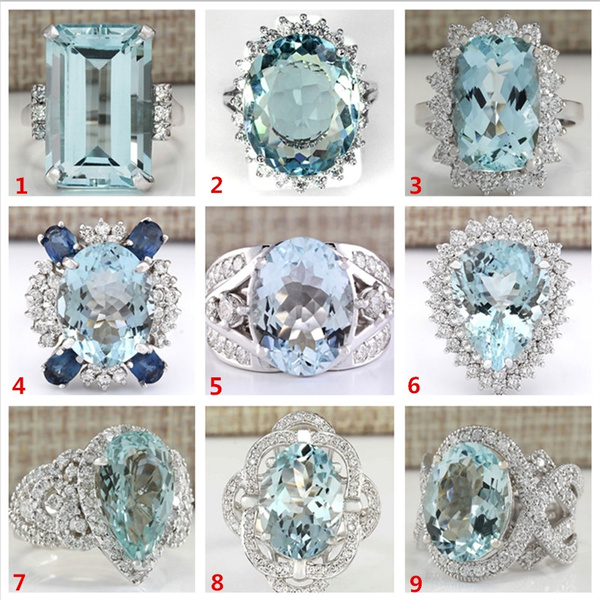 Huge Brand Jewelry 925 Sterling Silver Natural Gemstone Aquamarine ...