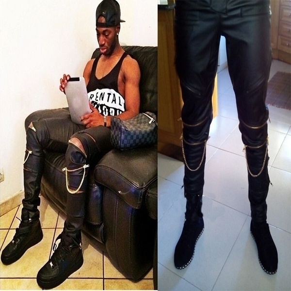 Men High Quarity Hip Hop Leather Pants 