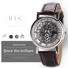 Men and Women Fashion Leather Hollow Stainless Steel Quartz Watch Vintage Casual Wristwatch Gifts