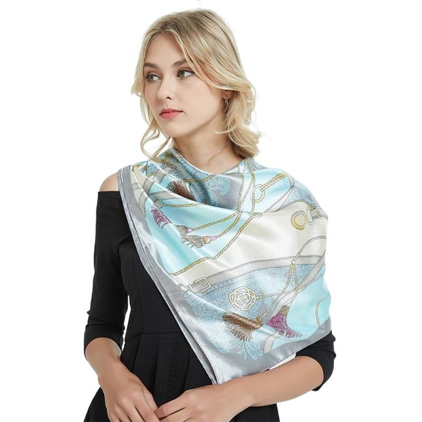 Stylish Women Scarf Silk Turban Oil Painting Satin Scarves High-grade Brand  Designer Long Silk Scarf Women Silk shawl Bandana