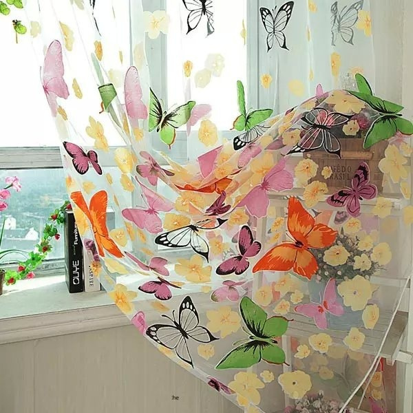 Floral Butterfly Sheer Curtains Sheers Voile Tulle Window Curtain OUT ...
